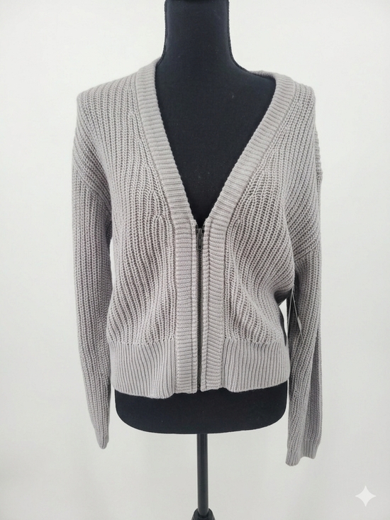 RD Style Sweaters - RD Style Light Gray Ribbed Zip Cardigan